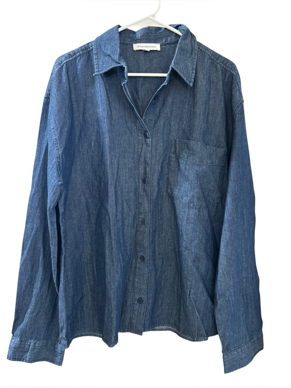 WeWoreWhat Women's Blue Denim Button Down Long Sleeve Top Sizeโ M/L